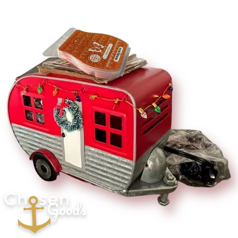 Scentsy Christmas Camper Warmer + Scent Bar Sold Out NIB Retro Style Galvanized